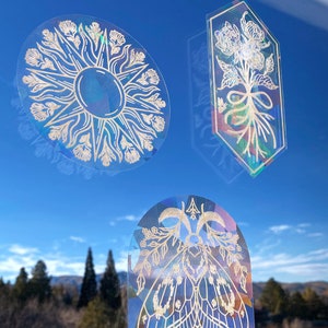 Rainbow Suncatchers - Moth + Floral Sun + Roses + Lotus & Beetle - Prism Window Sticker - Rainbow Maker Decal - Nature Flowers Botanical