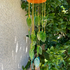 Rainbow colored Glass Leaves Wind Chime, Free Shipping.  Personalized Card on Request. Gift for  Mother. Father, Mom or Friend. Upcycle Art.