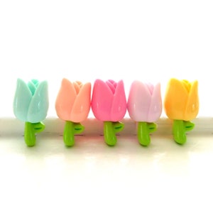 Pastel Rainbow Tulip Flat Back Embellishments  / Flower Resin Cabochons- Set of FIVE