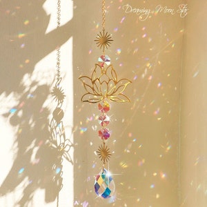 Blooming Lotus Rainbow Maker / Hanging Crystal Suncatcher / Garden Decor / Personalized Gift For Mom / Cottage Core Decor/ Floral Car Charms