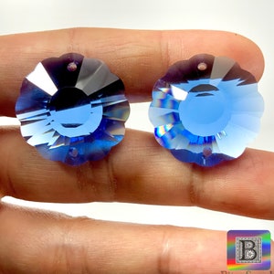 set of 4- 25mm Flower Crystal for Suncatchers | Medium Sapphire Blue Sunflower | 2Hole Connector Crystal | Uncoated Clear Colored Glass BD45