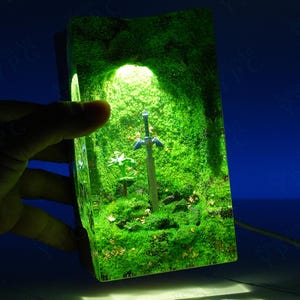 TOTK Master Sword Silent Princess Flower Night lights - Resin Wood Lamp, Hylia Statue Gaming Decor - Winter Gifts for Him, TLoZ / BOTW