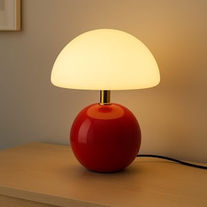Vintage Mushroom Lamp | Retro Resin Table Lamp | Art Deco Paper Mache Night Light | Aesthetic Bedroom & Home Decor Accent.