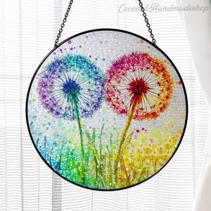 Colorful Dandelion Glass Suncatcher, Dandelion Flower Suncatcher, Dandelion Window Hanging Decor, Flower Lover Gift,Sun Catcher Gift for Mom
